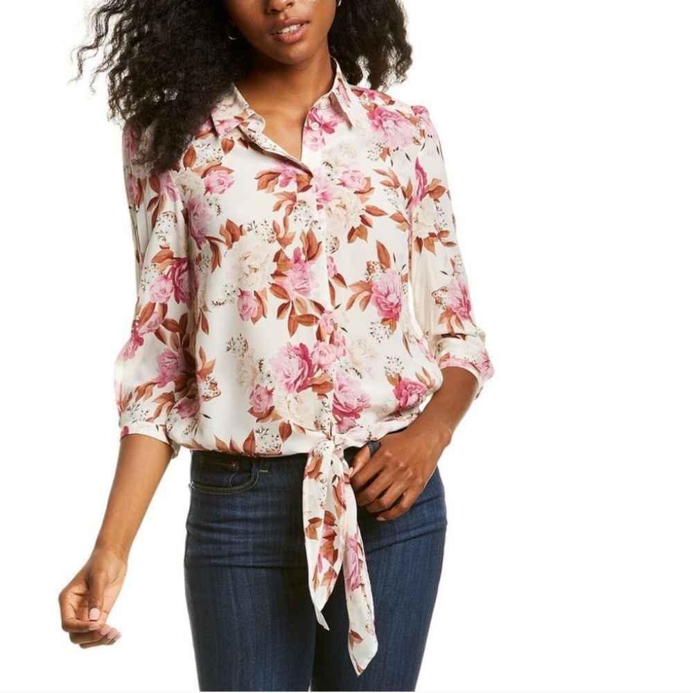 MARELLA Nuoto Silk Floral Print Button Front Shirt NWT Size 4